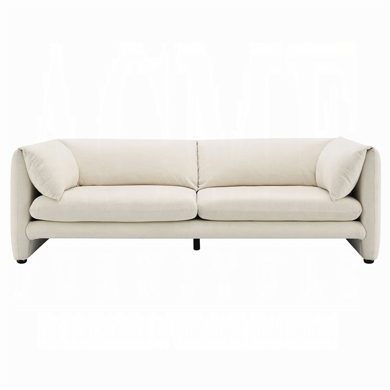 Benjara Kami Sofa- Slim Minimalist Pillow Armrests- Modern Ivory Linen 89 Inch