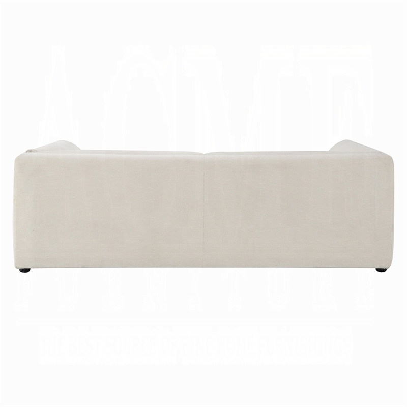 Benjara Kami Sofa- Slim Minimalist Pillow Armrests- Modern Ivory Linen 89 Inch