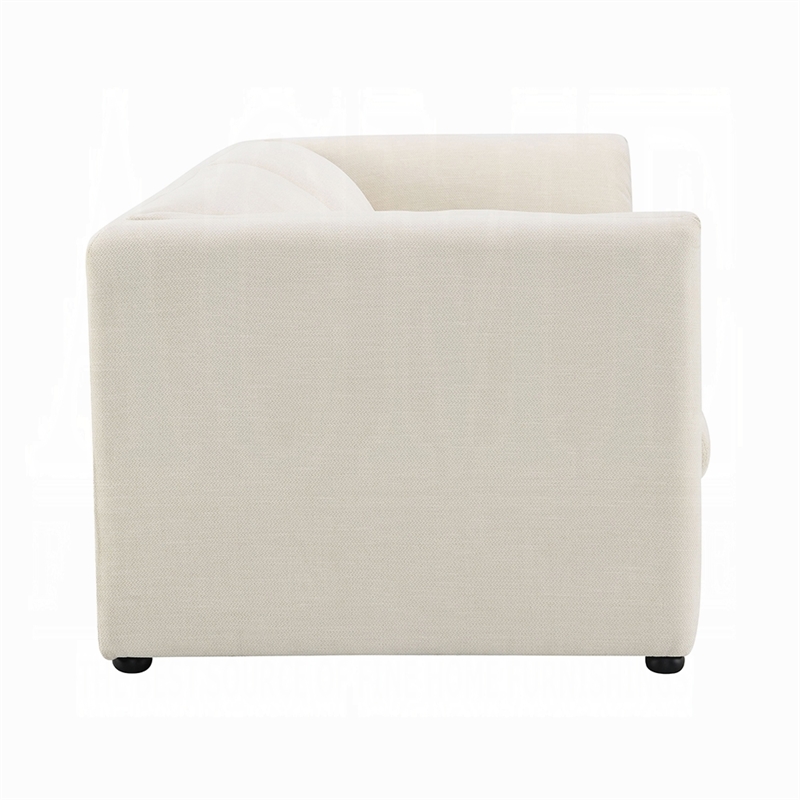 Benjara Kami Loveseat- Slim Pillow Armrests- Modern Ivory Linen- 76 Inch