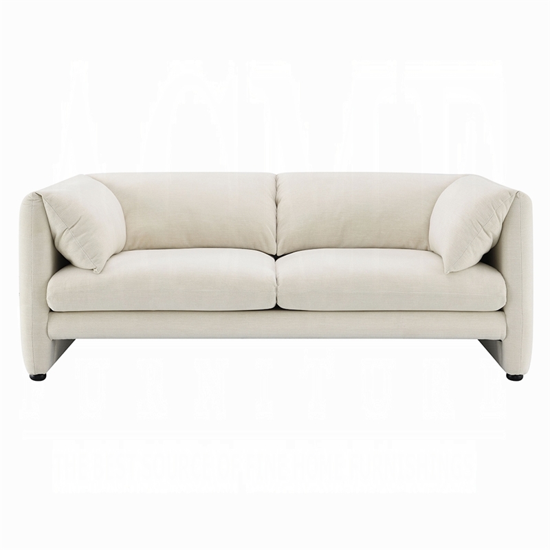 Benjara Kami Loveseat- Slim Pillow Armrests- Modern Ivory Linen- 76 Inch