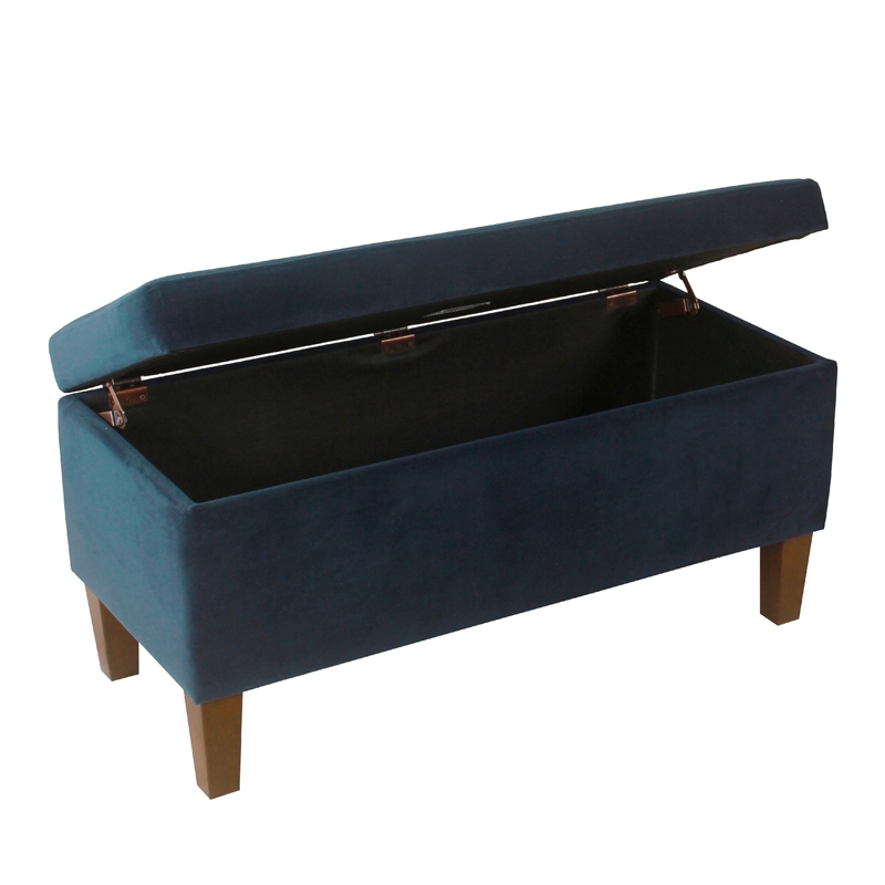 Benjara Ava Accent Storage Bench Ottoman with Navy Brown Velvet- 36 Inch