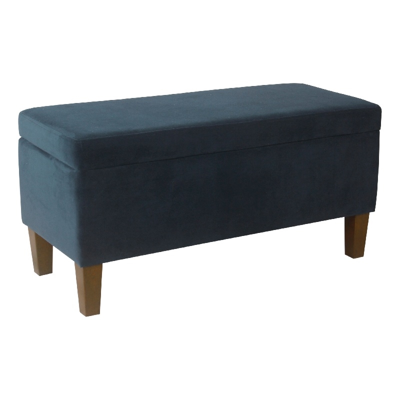 Benjara Ava Accent Storage Bench Ottoman with Navy Brown Velvet- 36 Inch