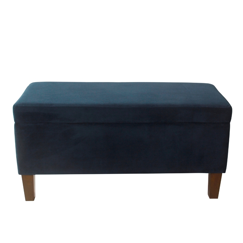 Benjara Ava Accent Storage Bench Ottoman with Navy Brown Velvet- 36 Inch