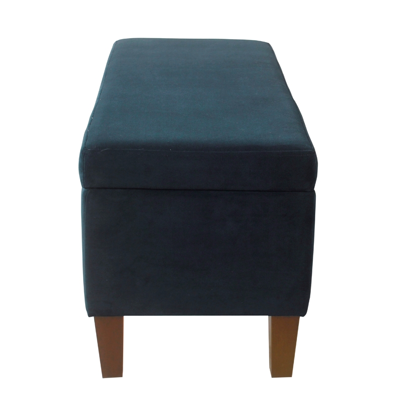 Benjara Ava Accent Storage Bench Ottoman with Navy Brown Velvet- 36 Inch