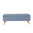 Benjara Eva Storage Bench Ottoman- French Blue Woven Polyester- Brown- 48 Inch