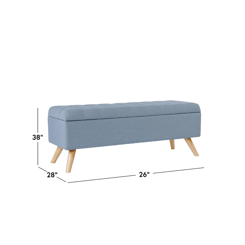 Benjara Eva Storage Bench Ottoman- French Blue Woven Polyester- Brown- 48 Inch