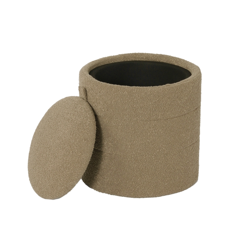 Benjara Modern Storage Ottoman- Brown Boucle Seat Cushion- 18