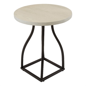 Benjara Tior Accent Table- 20&quot Round Wood White Top- Black Metal Base