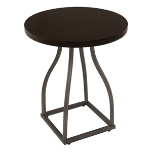 Benjara Tior Accent Table- 20&quot Round Wood Brown Top- Gray Metal Base