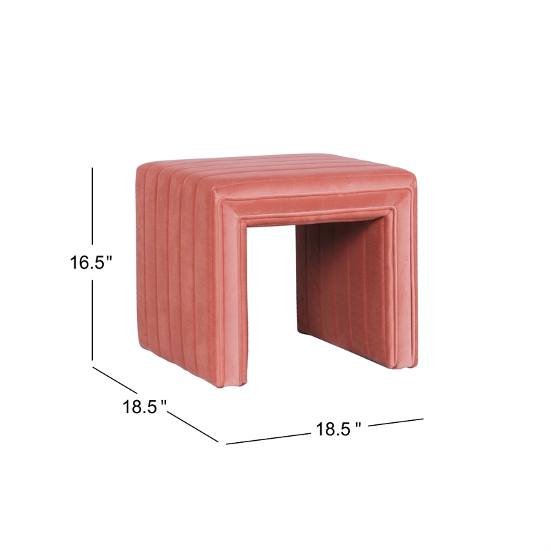 Benjara Ada Footstool Ottoman with Channel Tufted Blush Pink Velvet- 19 Inch