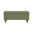 Benjara Sol Storage Bench Ottoman- Light Sage Green Velvet- Brown- 40 Inch
