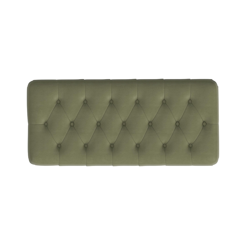 Benjara Sol Storage Bench Ottoman- Light Sage Green Velvet- Brown- 40 Inch