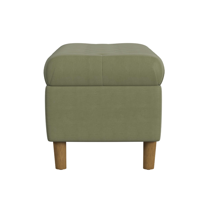 Benjara Sol Storage Bench Ottoman- Light Sage Green Velvet- Brown- 40 Inch