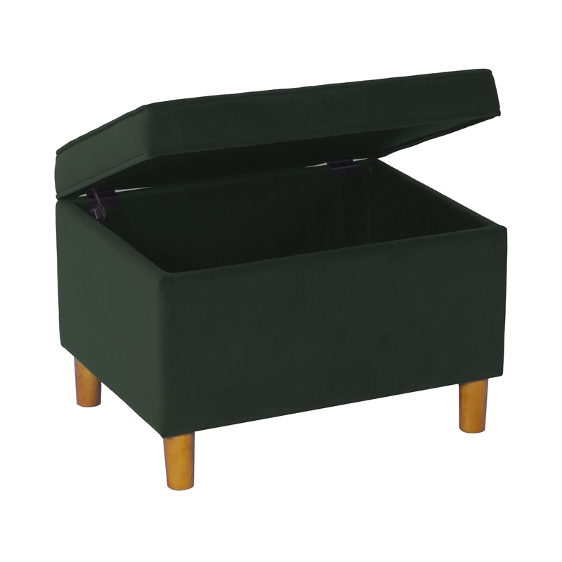Benjara Fero Storage Ottoman- 24in Rectangular Hinged Lid- Forest Green Velvet