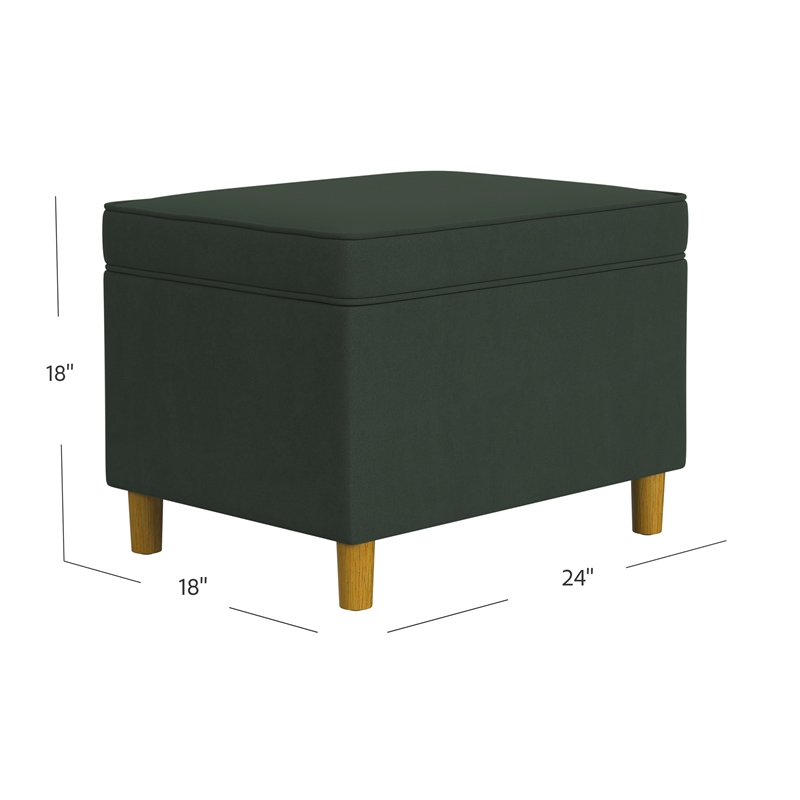 Benjara Fero Storage Ottoman- 24in Rectangular Hinged Lid- Forest Green Velvet
