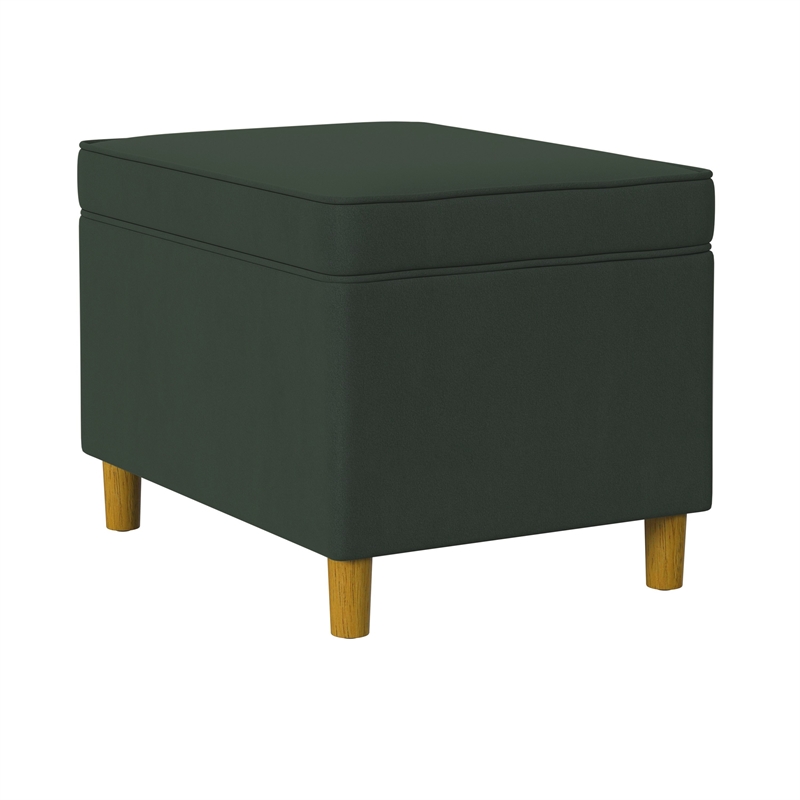 Benjara Fero Storage Ottoman- 24in Rectangular Hinged Lid- Forest Green Velvet