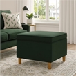 Benjara Fero Storage Ottoman- 24in Rectangular Hinged Lid- Forest Green Velvet
