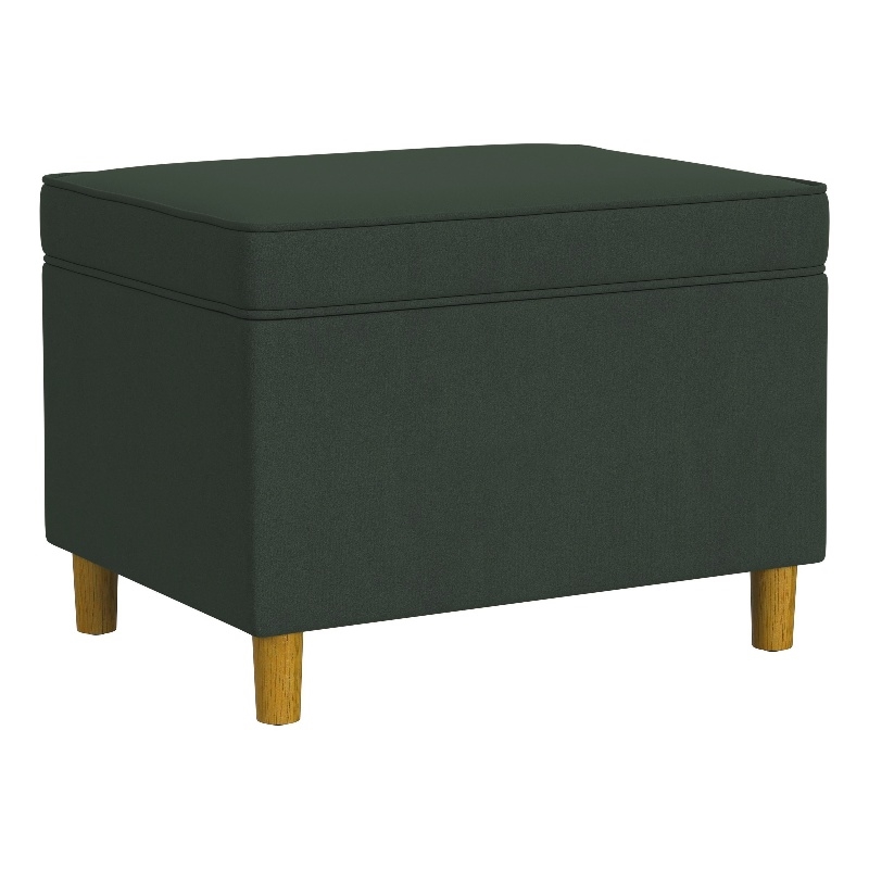Benjara Fero Storage Ottoman- 24in Rectangular Hinged Lid- Forest Green Velvet