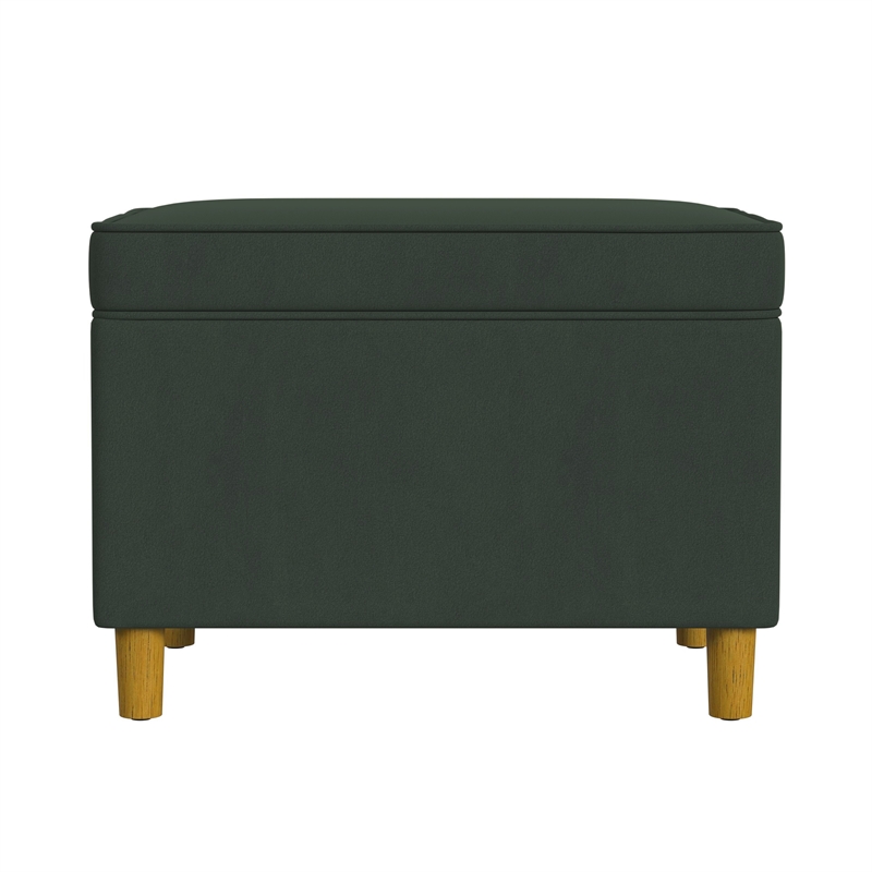 Benjara Fero Storage Ottoman- 24in Rectangular Hinged Lid- Forest Green Velvet