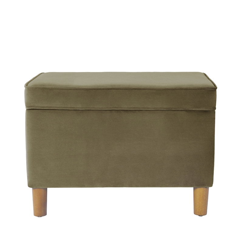 Benjara Fero Storage Ottoman- 24in Rectangular Hinged Lid- Sage Green Velvet