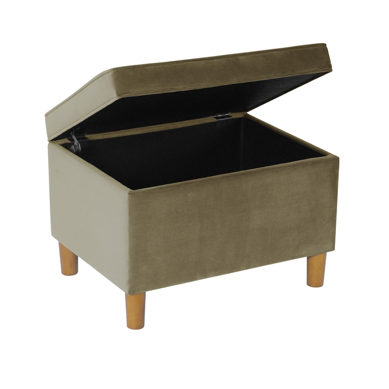 Benjara Fero Storage Ottoman- 24in Rectangular Hinged Lid- Sage Green Velvet