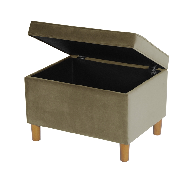 Benjara Fero Storage Ottoman- 24in Rectangular Hinged Lid- Sage Green Velvet