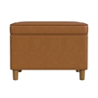 Benjara Fero Storage Ottoman- 24in Rectangular Hinged Lid- Brown Faux Leather
