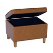 Benjara Fero Storage Ottoman- 24in Rectangular Hinged Lid- Brown Faux Leather