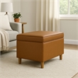 Benjara Fero Storage Ottoman- 24in Rectangular Hinged Lid- Brown Faux Leather
