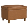 Benjara Fero Storage Ottoman- 24in Rectangular Hinged Lid- Brown Faux Leather