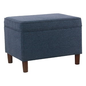 Benjara Fero Storage Ottoman- 24&quot Rectangular Hinged Lid- Blue Upholstery