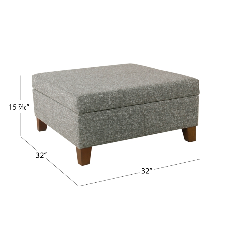 Benjara Leo Square Storage Ottoman- Textured Slate Gray- Dark Brown- 32 Inch