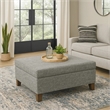 Benjara Leo Square Storage Ottoman- Textured Slate Gray- Dark Brown- 32 Inch