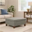 Benjara Leo Square Storage Ottoman- Textured Slate Gray- Dark Brown- 32 Inch