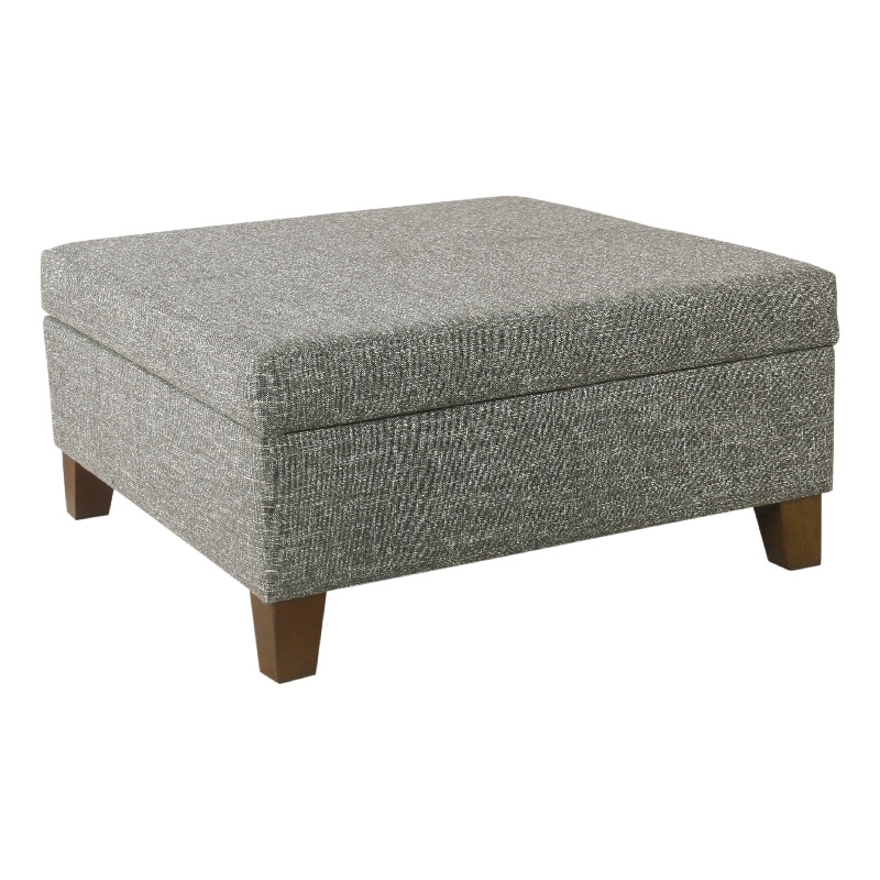 Benjara Leo Square Storage Ottoman- Textured Slate Gray- Dark Brown- 32 Inch