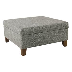 Benjara Leo Square Storage Ottoman- Textured Slate Gray- Dark Brown- 32 Inch