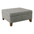 Benjara Leo Square Storage Ottoman- Textured Slate Gray- Dark Brown- 32 Inch