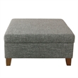 Benjara Leo Square Storage Ottoman- Textured Slate Gray- Dark Brown- 32 Inch