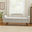 Benjara Rae Storage Bench Ottoman with Arms- Light Gray Woven Fabric- 60 Inch