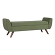 Benjara Rae Storage Bench Ottoman with Arms- Olive Green Woven Fabric- 60 Inch