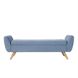 Benjara Rae Storage Bench Ottoman with Arms- French Blue Woven Fabric- 60 Inch