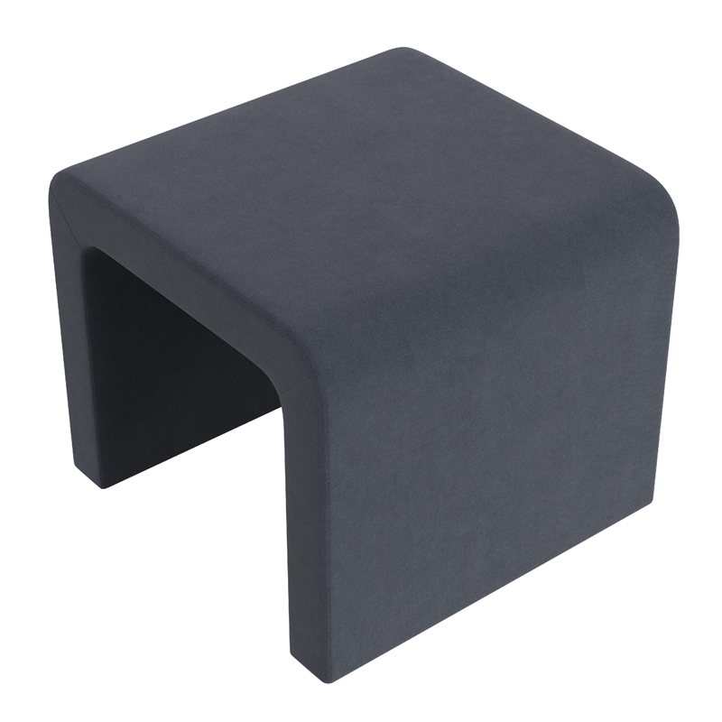 Benjara Ari Ottoman Footstool- Arc Shape with Steel Blue Velvet- 22 Inch