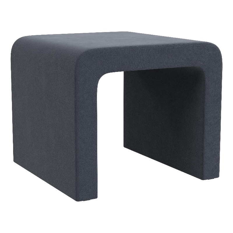 Benjara Ari Ottoman Footstool- Arc Shape with Steel Blue Velvet- 22 Inch