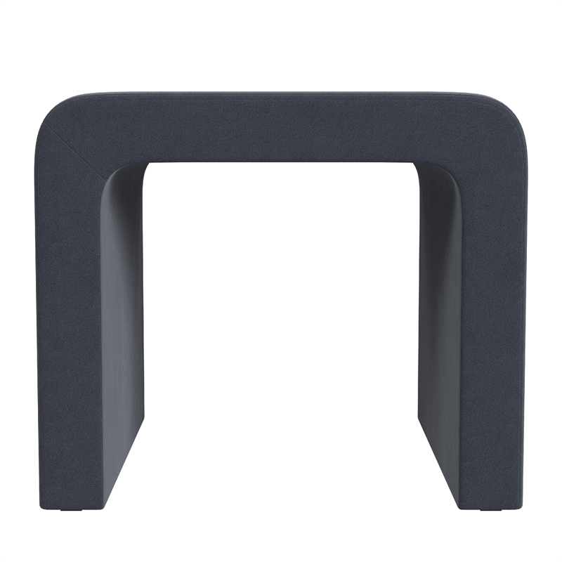 Benjara Ari Ottoman Footstool- Arc Shape with Steel Blue Velvet- 22 Inch