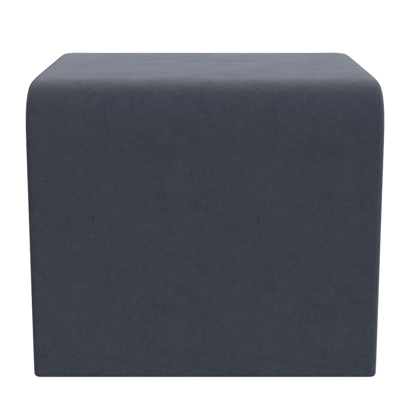 Benjara Ari Ottoman Footstool- Arc Shape with Steel Blue Velvet- 22 Inch