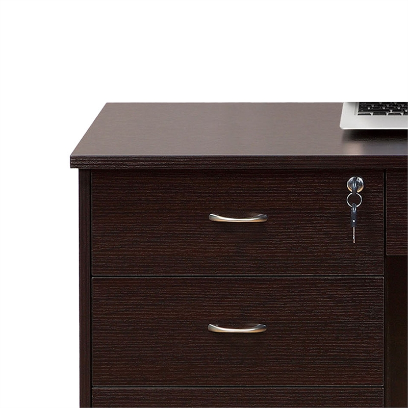 Benjara Sial Laptop Desk- 4 Drawers- 40 Inch- Red Cocoa Brown Composite Board