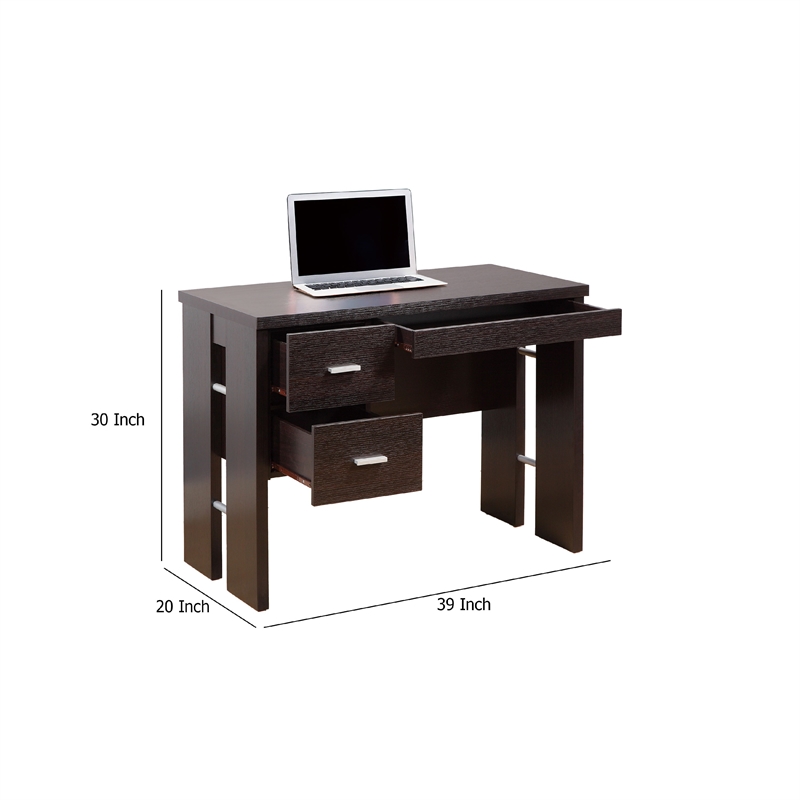 Benjara Laptop Desk- 3 Storage Drawers- 39 Inch- Red Cocoa Brown Wood