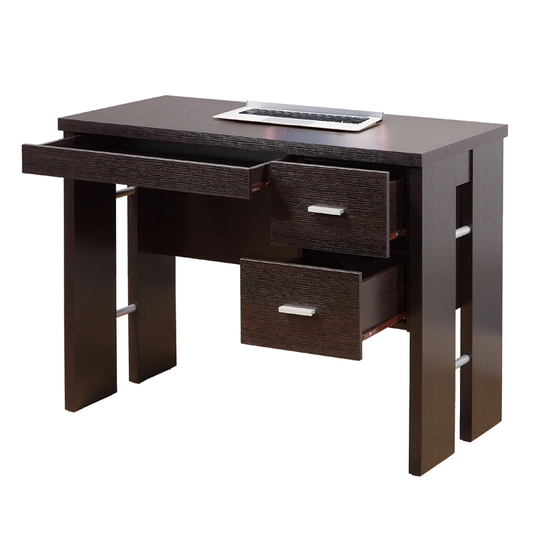 Benjara Laptop Desk- 3 Storage Drawers- 39 Inch- Red Cocoa Brown Wood