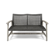 Benjara Bops Outdoor Loveseat- Rustic Acacia Wood Frame- 52 Inch- Gray Wicker