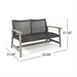 Benjara Bops Outdoor Loveseat- Rustic Acacia Wood Frame- 52 Inch- Gray Wicker